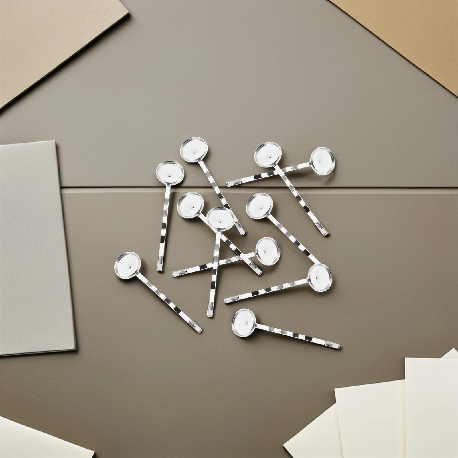 

40Pcs Hair Clip Making Accessories Silver Blank Bobby Pins 12mm Round Tray Base DIY Craft Hairpins Findings Hair Ornaments