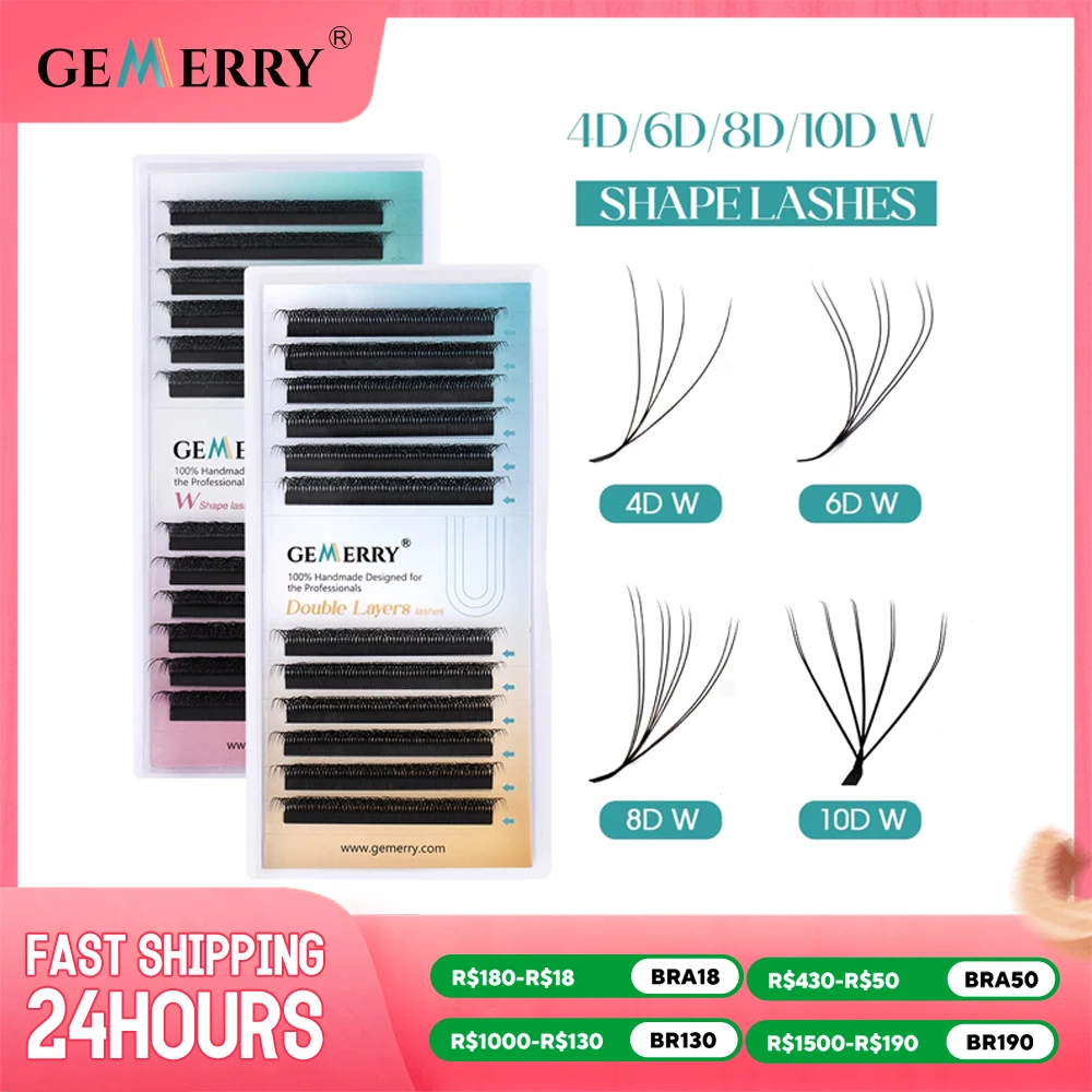 Gemerry 4D/6D/8D/10D W Lashes Two Tips W Shape Eyelashes Extension Premade Volume Fan 8-15mm Soft Cilios Fake Eyelashes Supplies