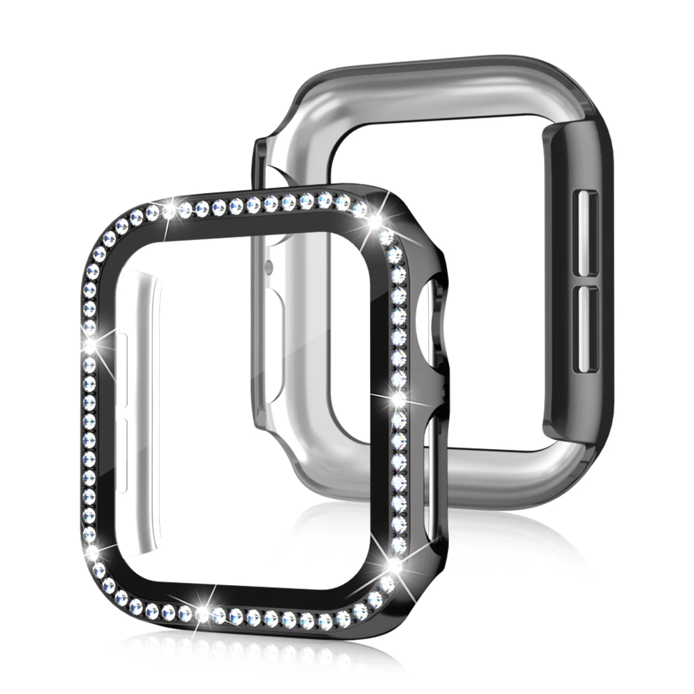 Bling Glass + pokrowiec na Apple Watch 45mm 44mm 42mm 41mm 40mm 38mm diamentowy zderzak + ochraniacz ekranu iwatch seria 8 7 6 5 3 SE