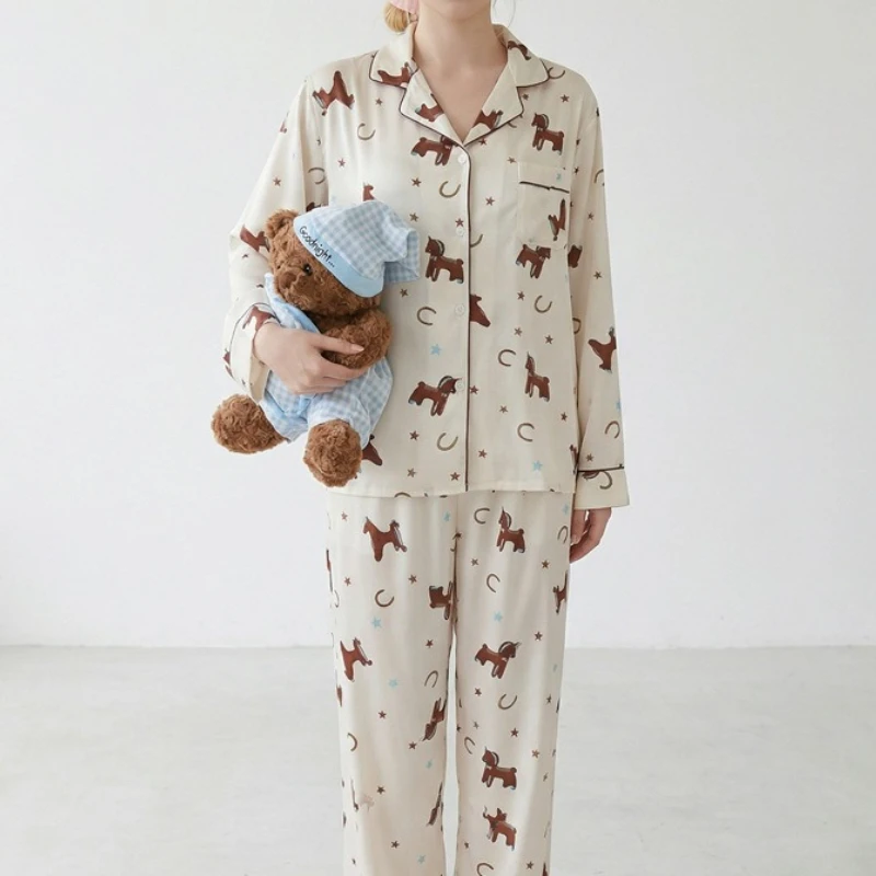 

Printed Thin Long-sleeved Trousers Suit for The Year of The Horse, Can Be Worn Outside As Home Clothes, High-end Summer