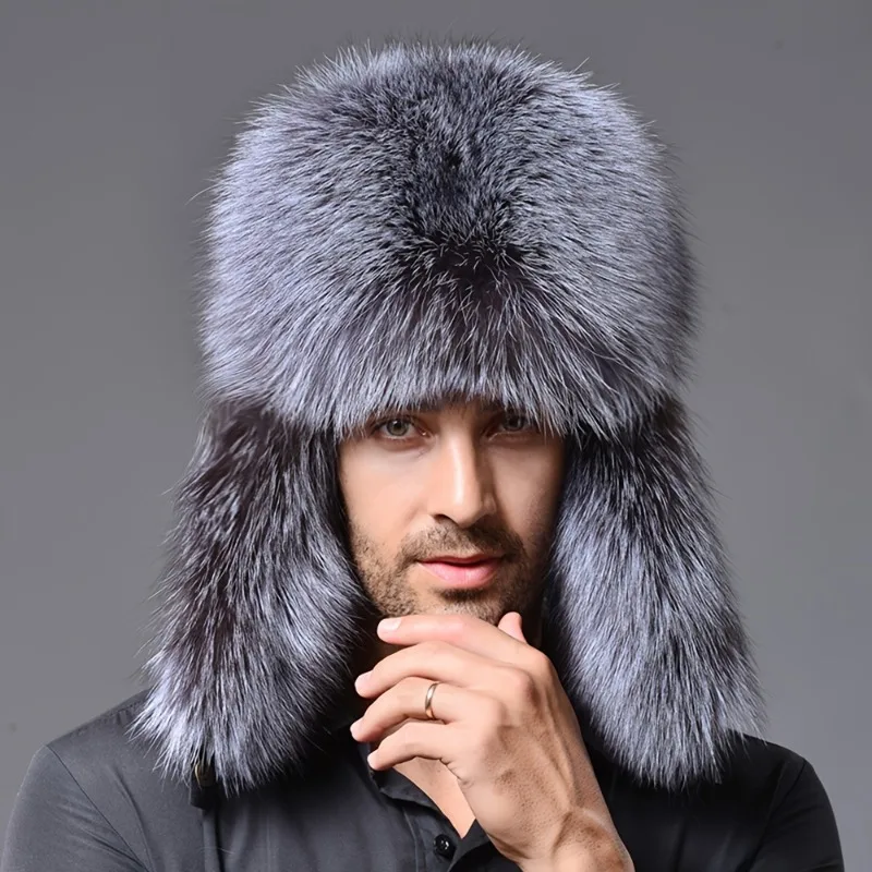 

Warm Thickened Faux Fur Ushanka Hat for Men Winter Outdoor with Ear Protection Russian Bomber Cap Fur Beanie Cold Weather Hat
