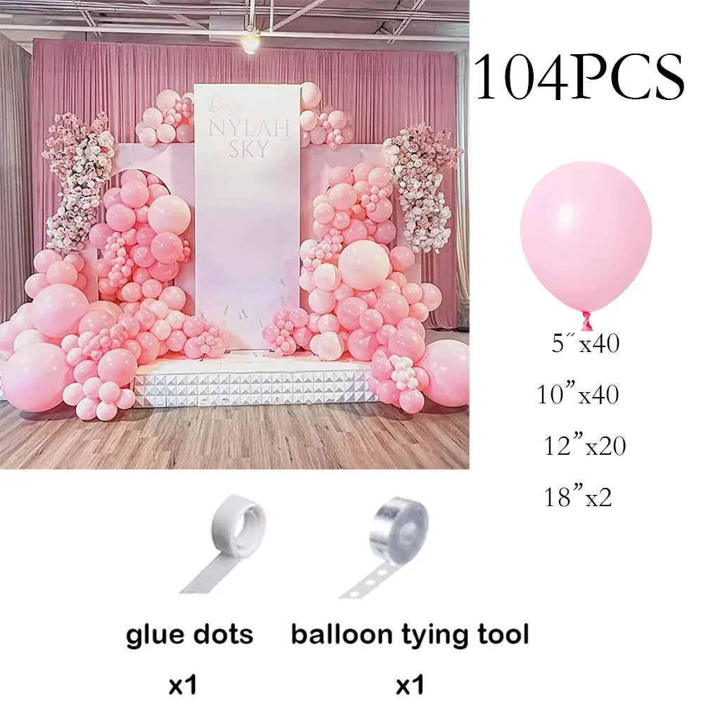 104pcs Pastel Pink Balloons Garland Baby Pink Balloon Arch Kit Birthday Party Baby Shower Wedding Graduation Decoration Globos