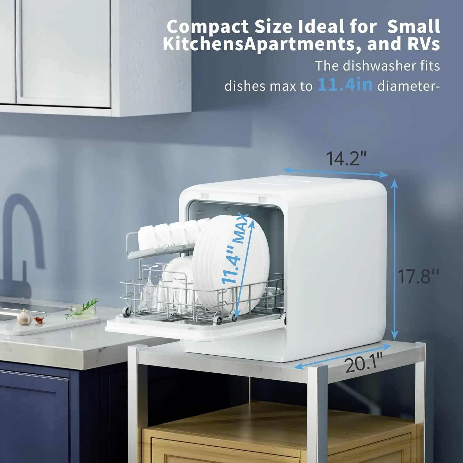 Programs Countertop Dishwasher with 5L Water Tank, Upgrade Air-Dry Function, Portable Dishwasher with 4 Place Settings