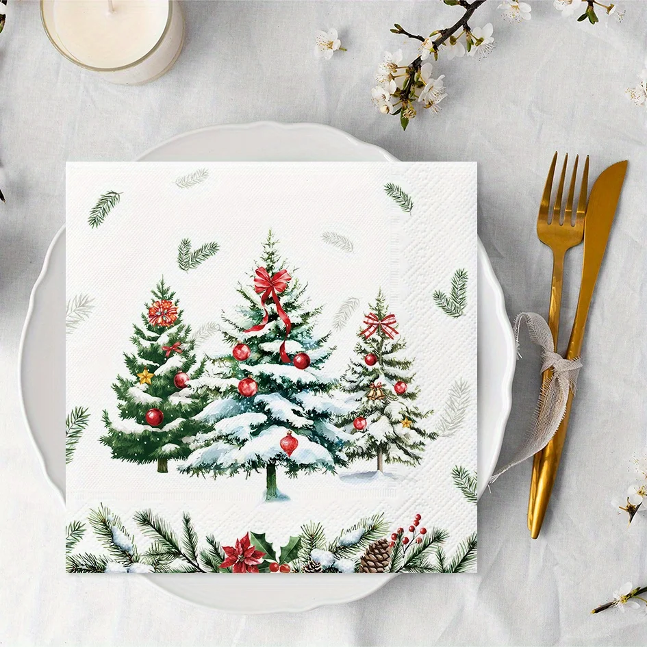 

20pcs White Snow Christmas Tree Reindeer Napkin Tissues Disposable Holiday Party Christmas Dinner Tissue Paper Decoration