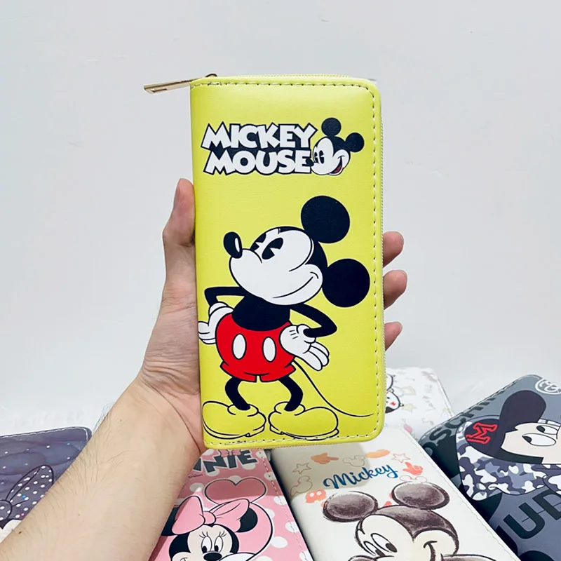 Disney Woman Long Wallet Cartoon Mickey Mouse Coin Bag Cute Minnie PU Leather Girl Card Package Children Holder Clutch