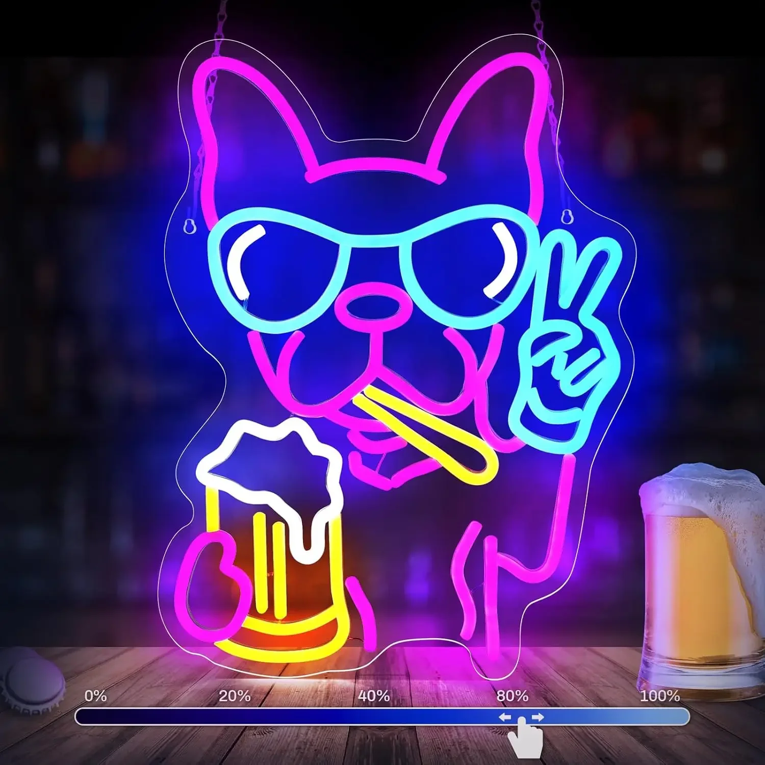 Hond Bier Neon Sign Dimbaar Franse Bulldog LED Neonlicht voor Slaapkamer Woonkamer Dierenwinkel Bar Verjaardagsfeestje Decor Geschenken