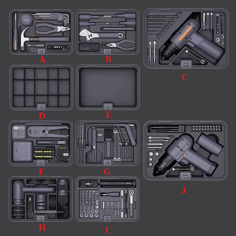 JIMIBOX Stackable Power Tools Set Home Combination Tool Box Modular Multi-Task Kit for Handyman/Auto Fixes/Emergency Repairs