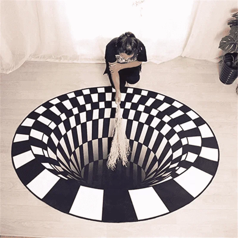 Vortex Illusion Rug 3D Three-dimensional Black&White Stereo Vision Mat Living Room Decor Doormat Tea Table Sofa Illusion Carpet