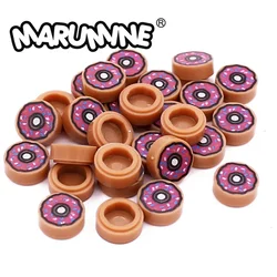 Marumine MOC Tile Round 1x1 Doughnut Pattern 30PCS Building Block Friend Accessories Home Kitchen Food 98138pb021 Dessert Parts