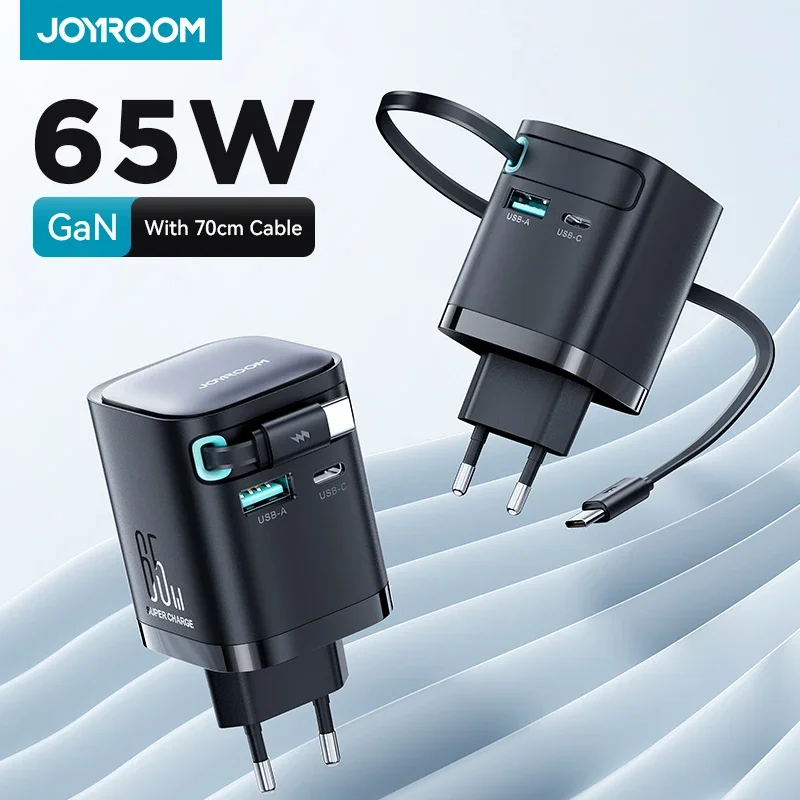 Joyroom 65W GaN Desktop Charger Fast Retractable USB C Cable for Phone Tablet Laptop Fast Charging for iPhone Samsung Macbook