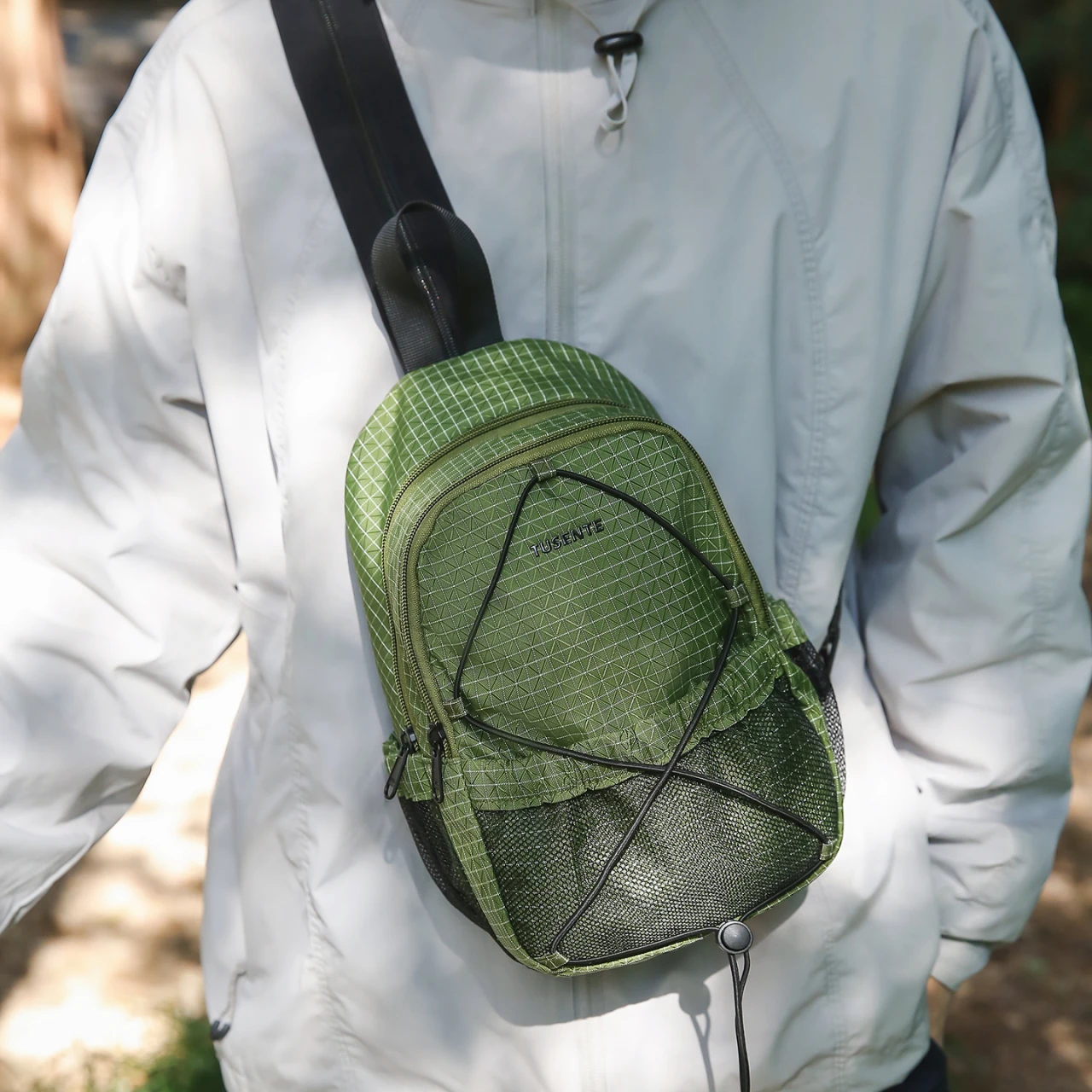 

Unisex Small Nylon Crossbody Bags Lightweight Plaid Chest Bag Multifunctional Sports Mountain Cycling Backpacks for Men Women