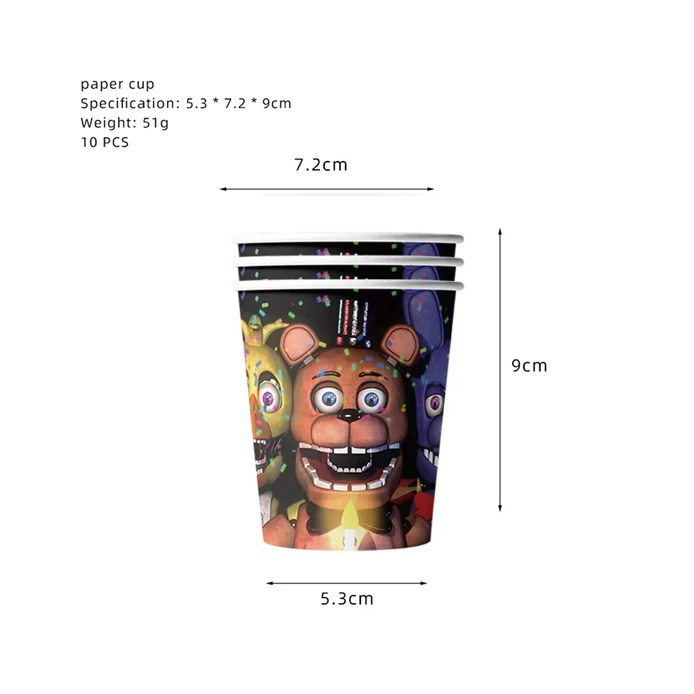 FNAF Five Nights Freddyed Birthday Decorations Disposable Plate Cup Banner Cake Topper for Kids Baby Shower Party Supplies