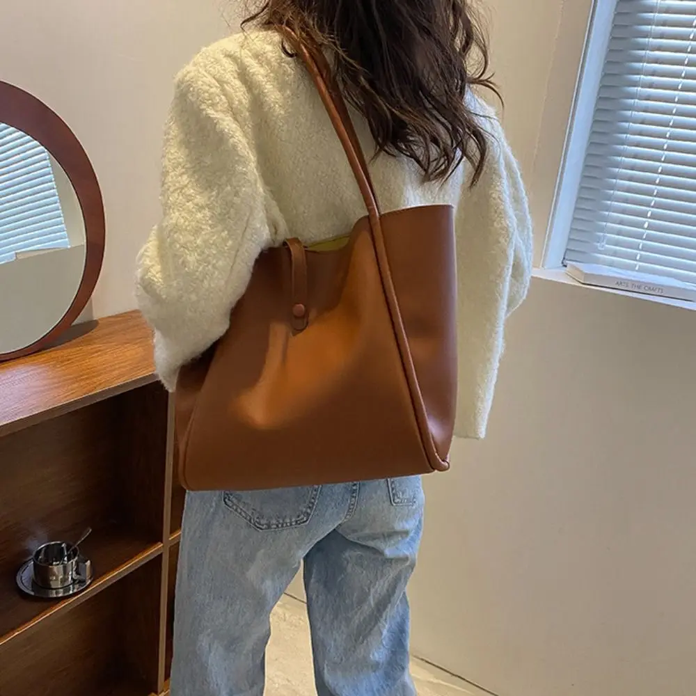 

Large Capacity PU Leather Shoulder Bag Simple Casual Handbag Retro Underarm Bag French Style New Design Tote Bag Outdoor