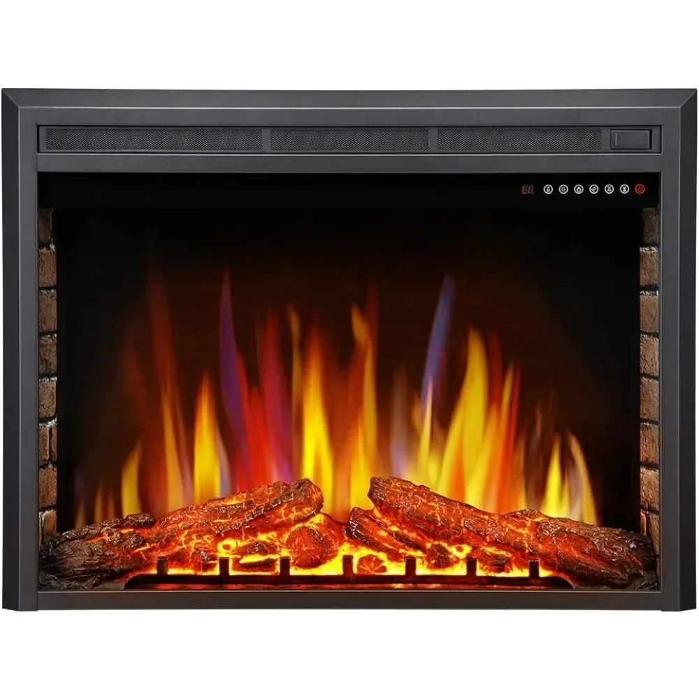 Electric Fireplace Insert, Freestanding & Recessed Electric Stove Heater, LED Adjustable Flame with Burning Fireplace Logs Touch