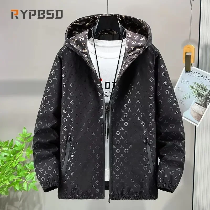 

Men Lightweight Windbreaker Jacket Luxury Brand Autumn Zipper Windproof Print Casual Unisex Hooded Streetwear Bomber Jacket Men