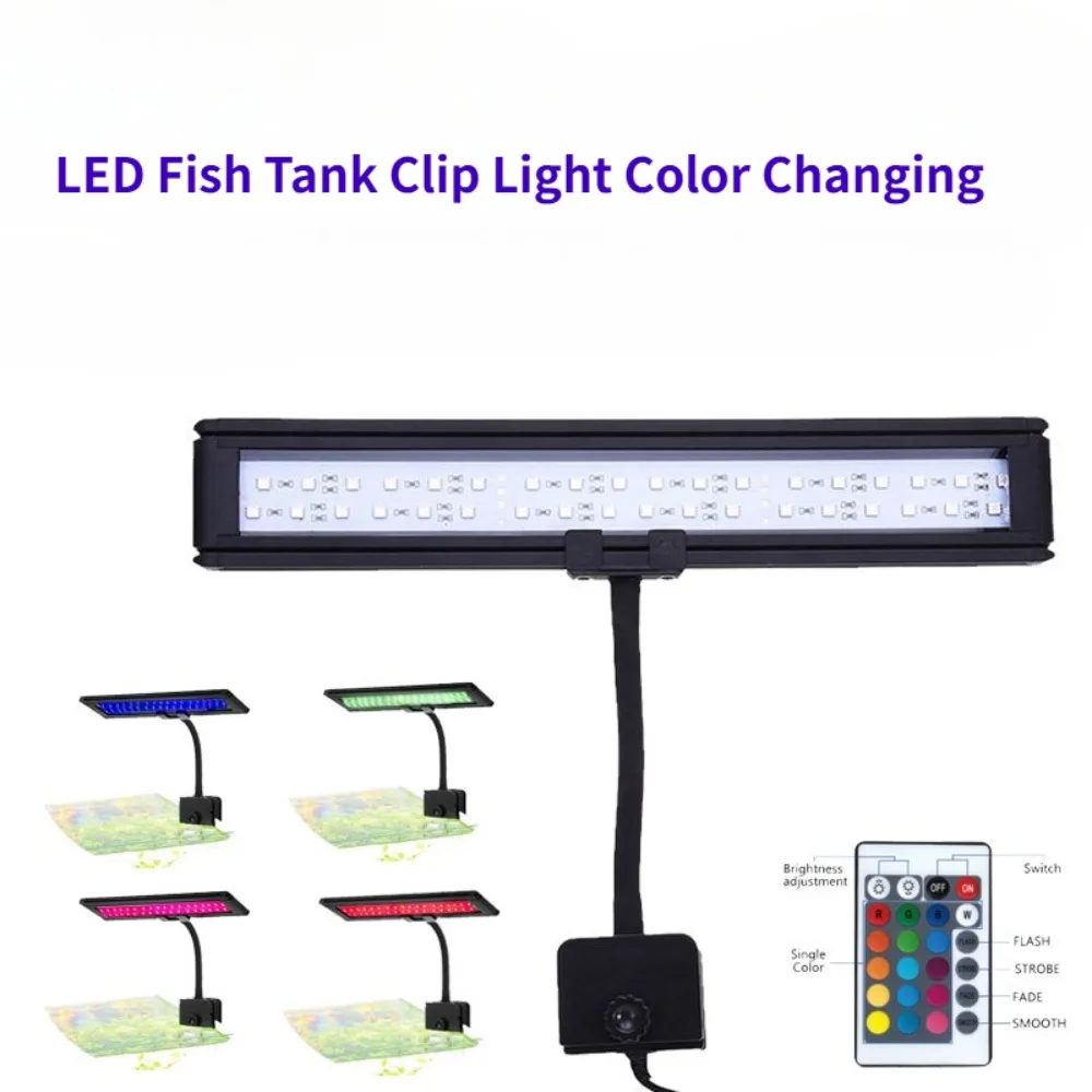 

Dimmable Fish Tank Clip Light Mini LED Aquarium Planted Light 4 Color Changing Saltwater Aquarium Reef Lamp With Remote Control