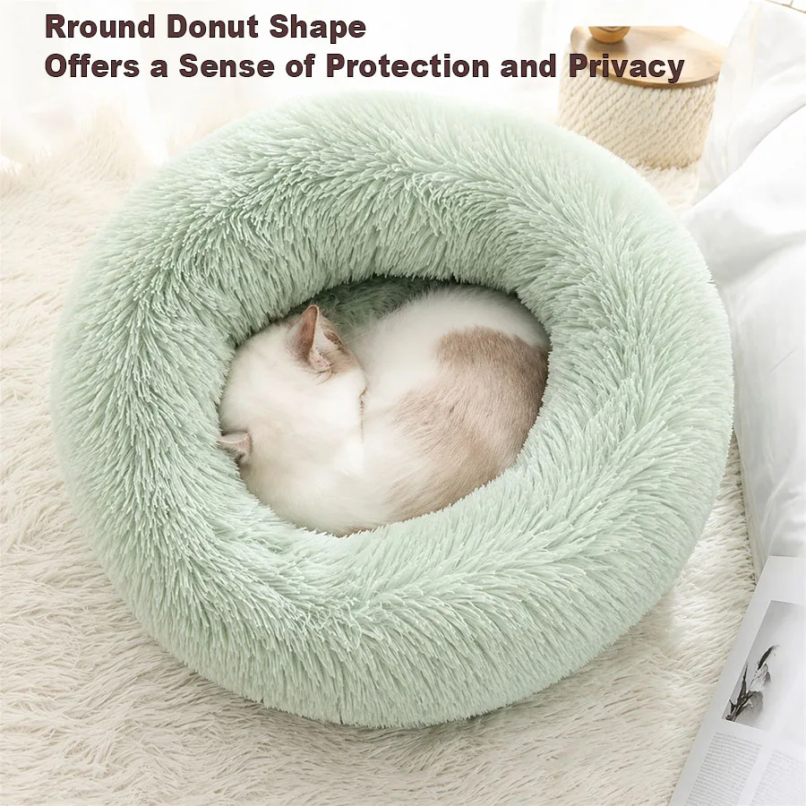 Cama redonda de felpa para gatos y perros pequeños, nido lavable - imagen 2