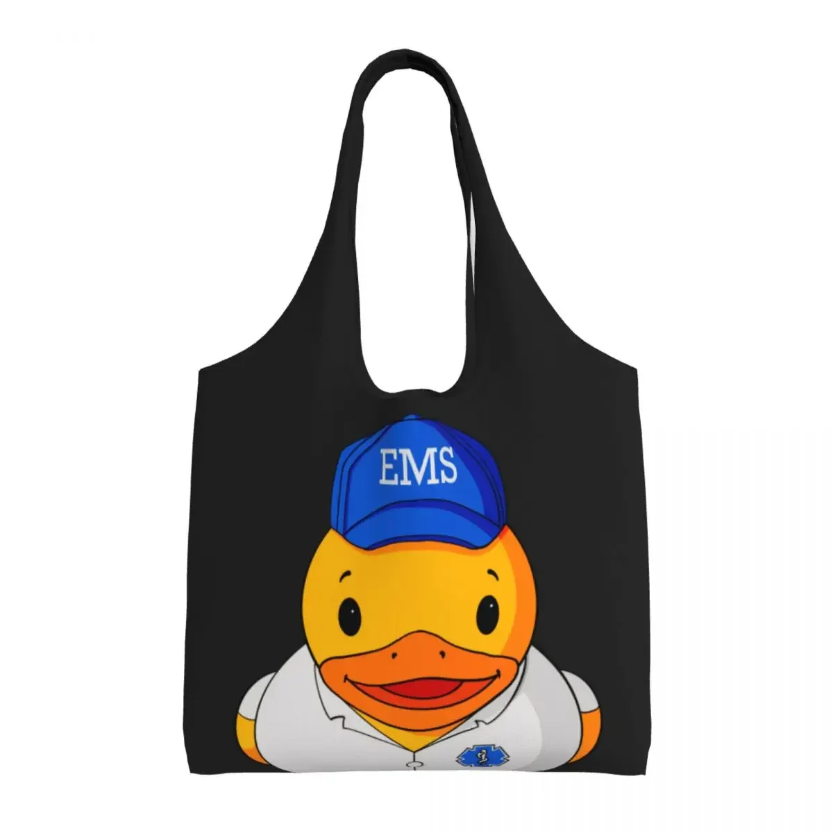 

Custom Funny Print EMS Rubber Duck Shopping Tote Bags Washable Canvas Shoulder Shopper Handbag