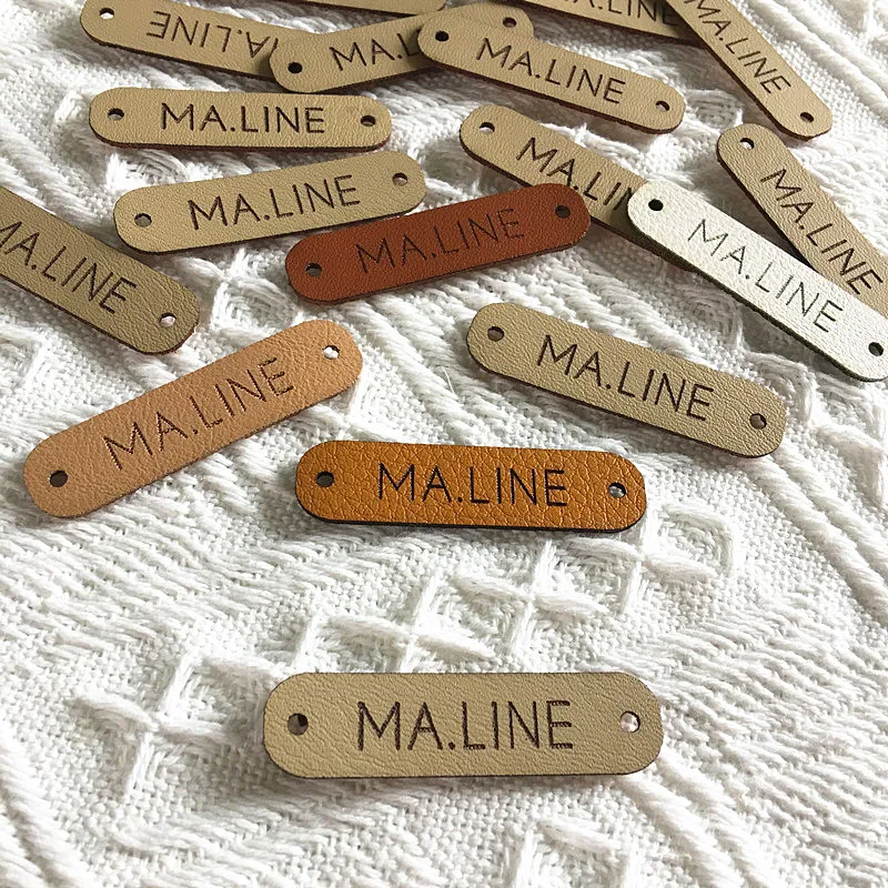 30pcs Handmade labels custom logo Leather knitting clothes tags with rivet Personalised sewing hats crafts label DIY Accessories