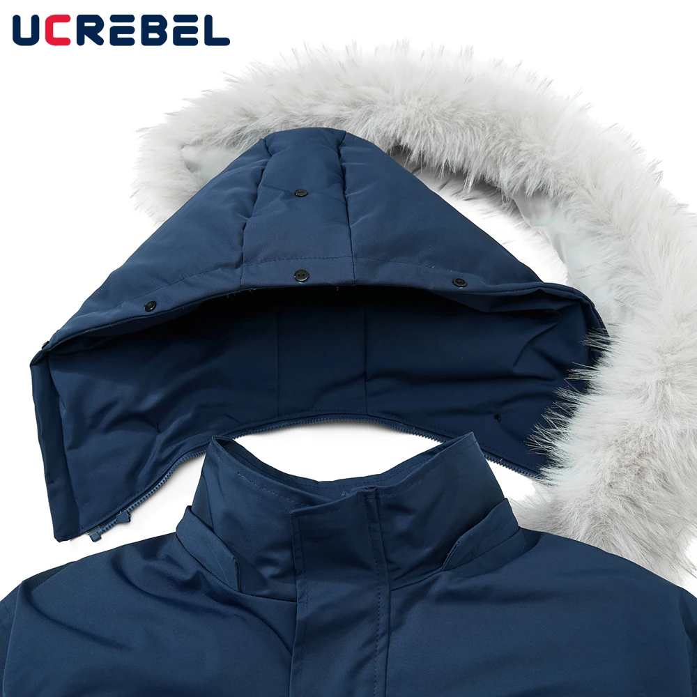 سترة مبطنة متعددة الجيوب للرجال بلون سادة للشتاء سميكة ملابس الشارع الشهير بياقة من الفرو سترة مبطنة قابلة للفصل للرجال #3