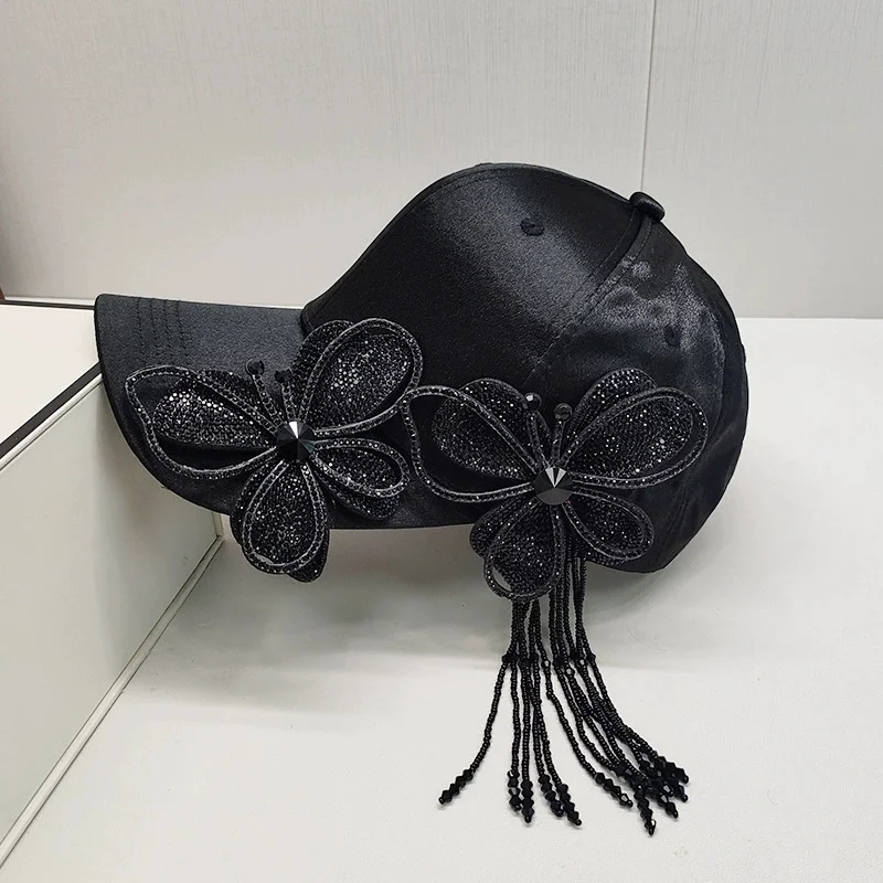 

Unisex Fashionable Ethnic-Style Baseball Cap with Rhinestones and Butterfly Design: Outdoor, Versatile, Casual, Fringed Sun Hat
