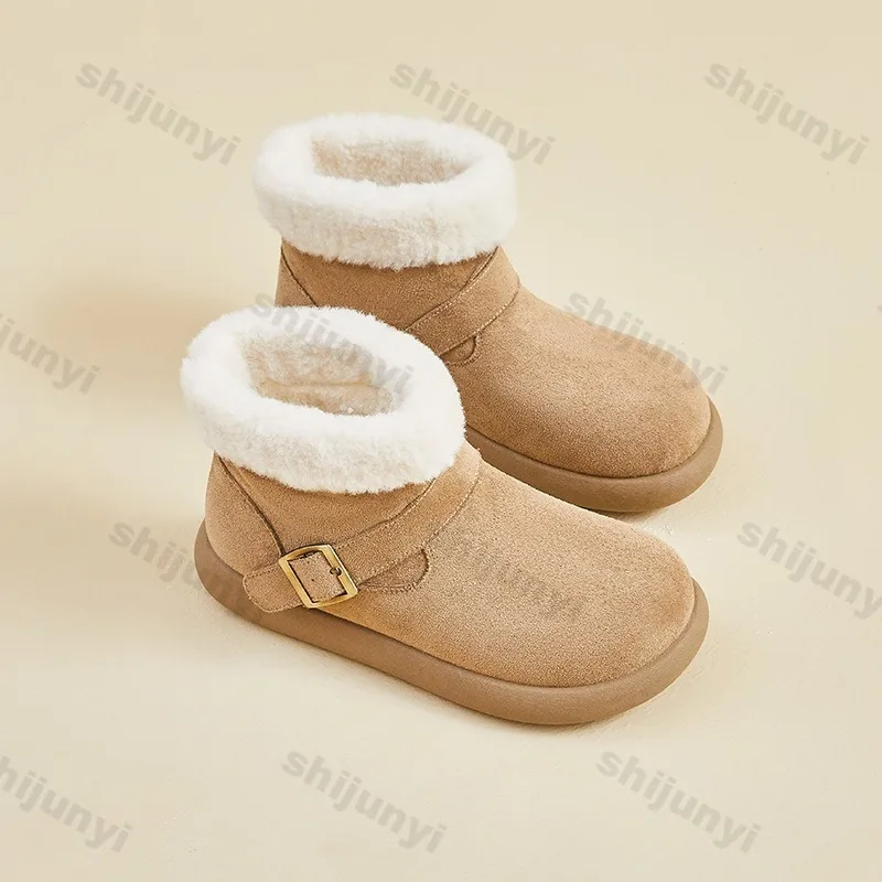 

Winter New Women's Snow Boots Warm Plush Square Button Casual Cotton High Top Boots Comfortable Thicken Warm Shoes for Women
