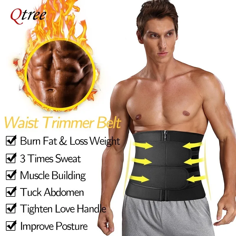 Qtree Heren Tailletrainer Afslankende Body Shaper Gewichtsverlies Shapewear Riem Buikvormers Zweettrimmer Riem Verminderen Slanke Gordel