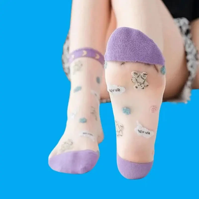 Calcetines finos de estilo coreano para mujer, medias de tubo medio, transpirables, antideslizantes, de cristal, 3 pares, 2024