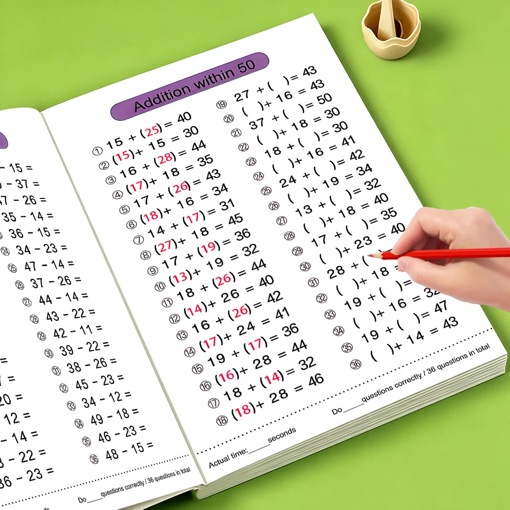 

64 Pages Addition Subtraction Within 50 Workbook Preschool Kids Mental Arithmetic Daily Math Practice Homeschool Learning Book