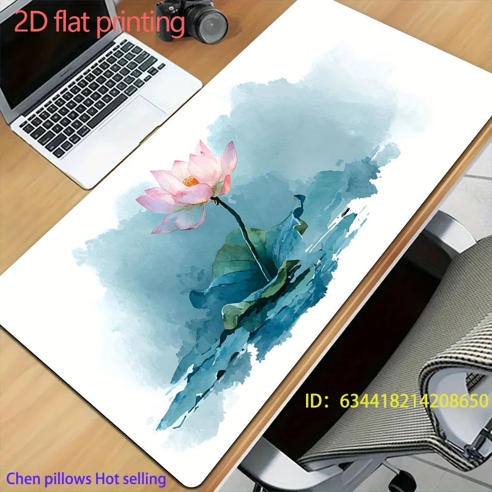 

Большой коврик для мыши с акварельным изображением лотоса, удлиненный настольный коврик с восточным цветочным узором, 2D-печать, декор для офиса и игр