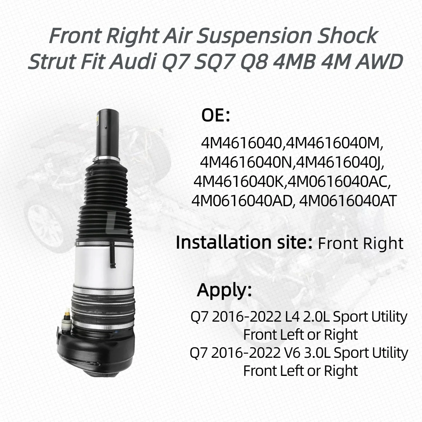 1 Pcs For Front Right Air Suspension Shock Strut Fit Audi Q7 SQ7 Q8 4MB 4M AWD 4M4616040, 4M4616040M, 4M4616040N