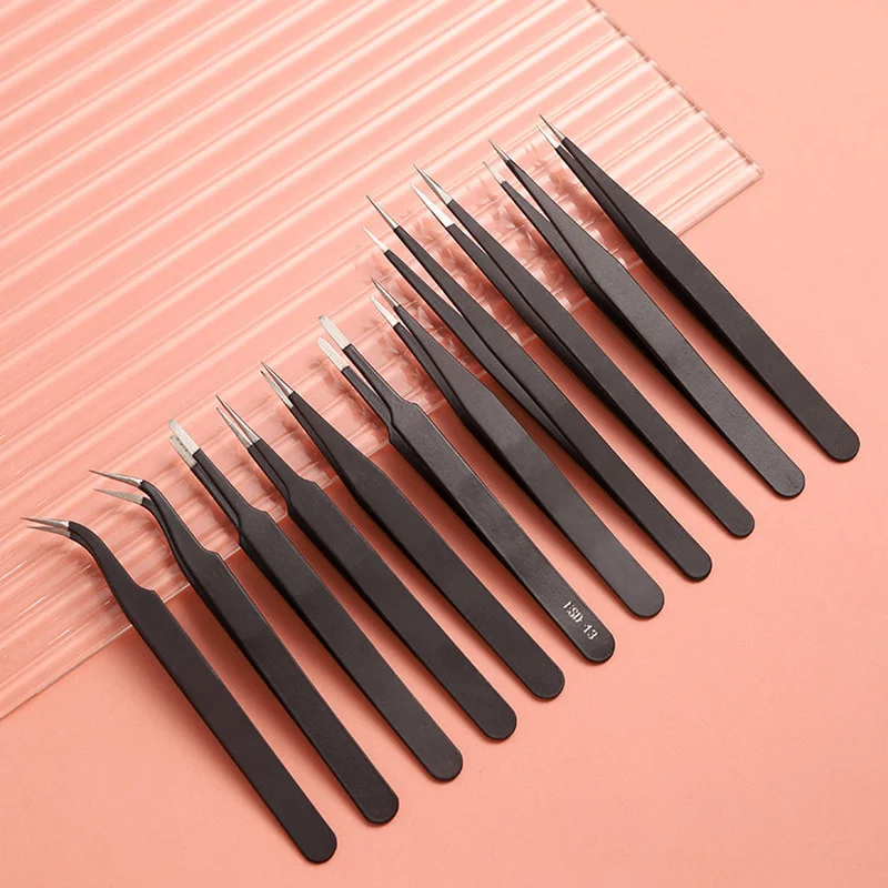 Anti-static Precision Tweezers Stainless Steel Thickened ESD Tweezers Nail Grafting Eyelashes Non-slip Tweezers