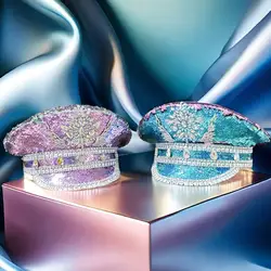 HongLuan Blue/Purple Bling Steampunk Captain Hat Rhinestones for Woman - Burning Man Military Assessories, Hats for Man
