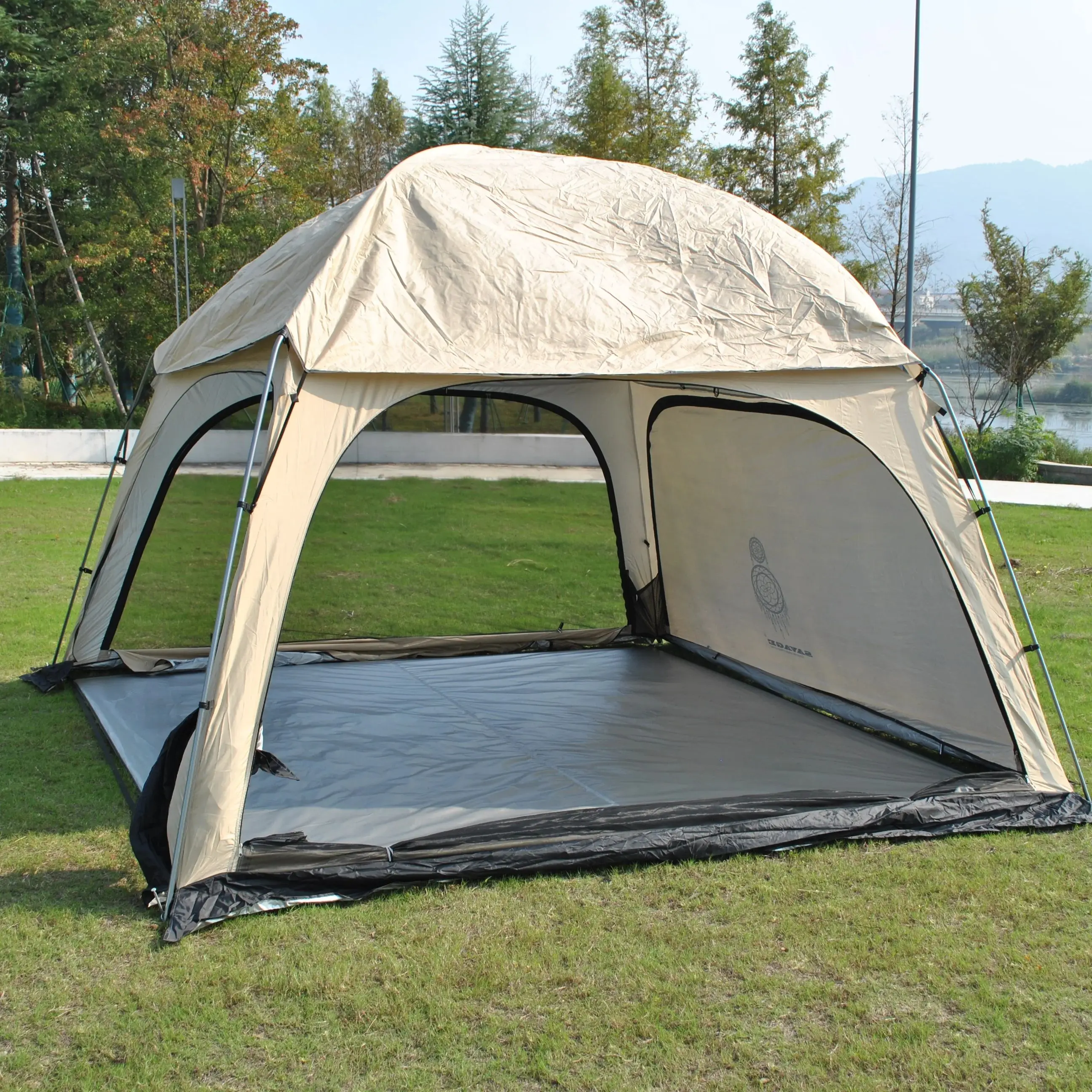 

Waterproof Outdoor Camping Tent Family Travel Picnic Park Anti-UV Shade with Floor Mat Four Sided Mesh Anti-Mosquitoes