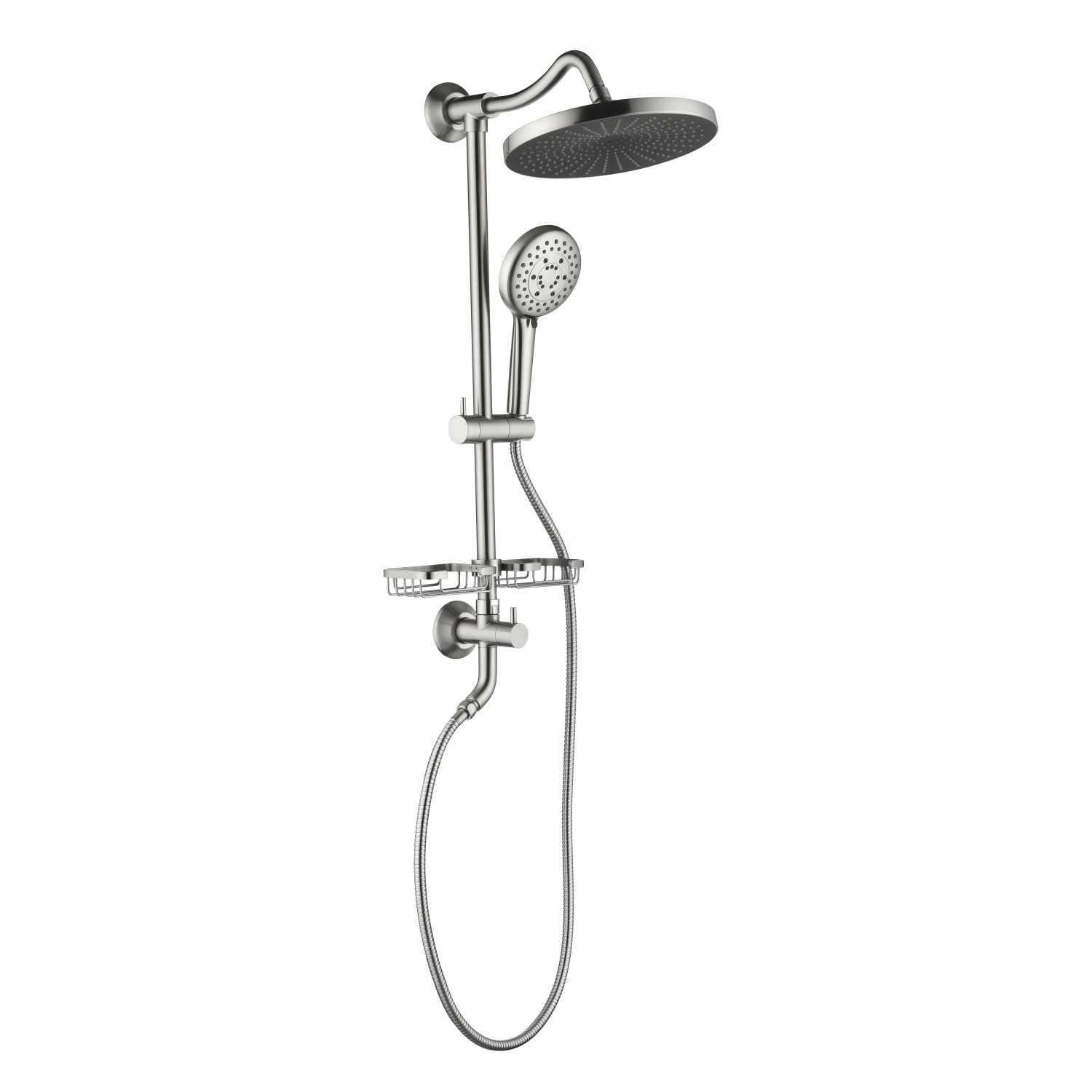 

ShowerSpas Shower System, with 10" Rain Showerhead, 4-Function Hand Shower, Adjustable Slide Bar and Soap Dish,