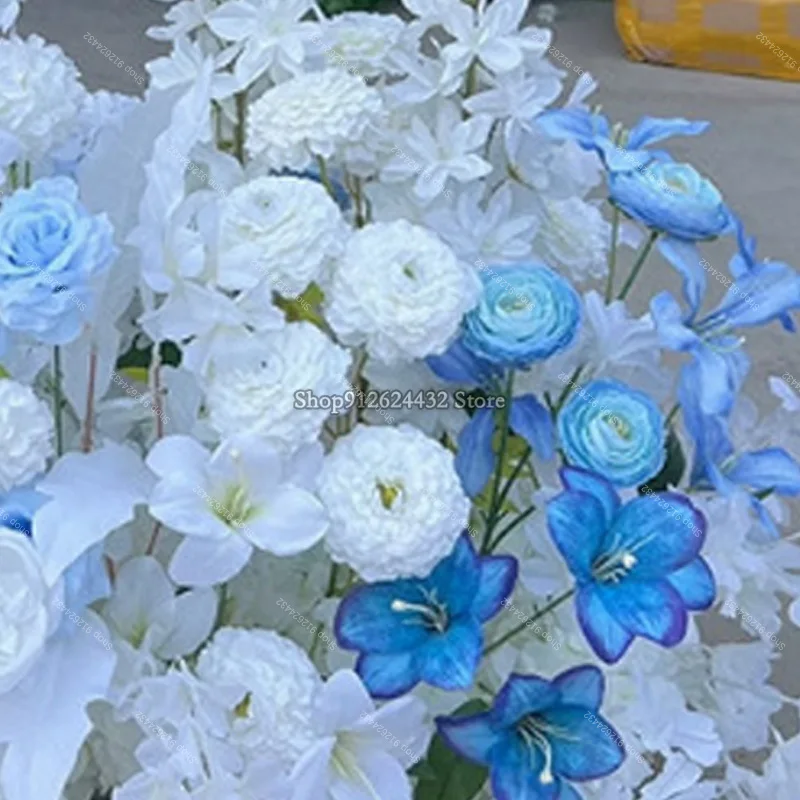 فاخر أزرق أبيض روز الطابق زهرة الاصطناعي شنقا زهرة صف الزفاف خلفية ديكور ترتيب لأحداث الحفلات في الهواء الطلق #6