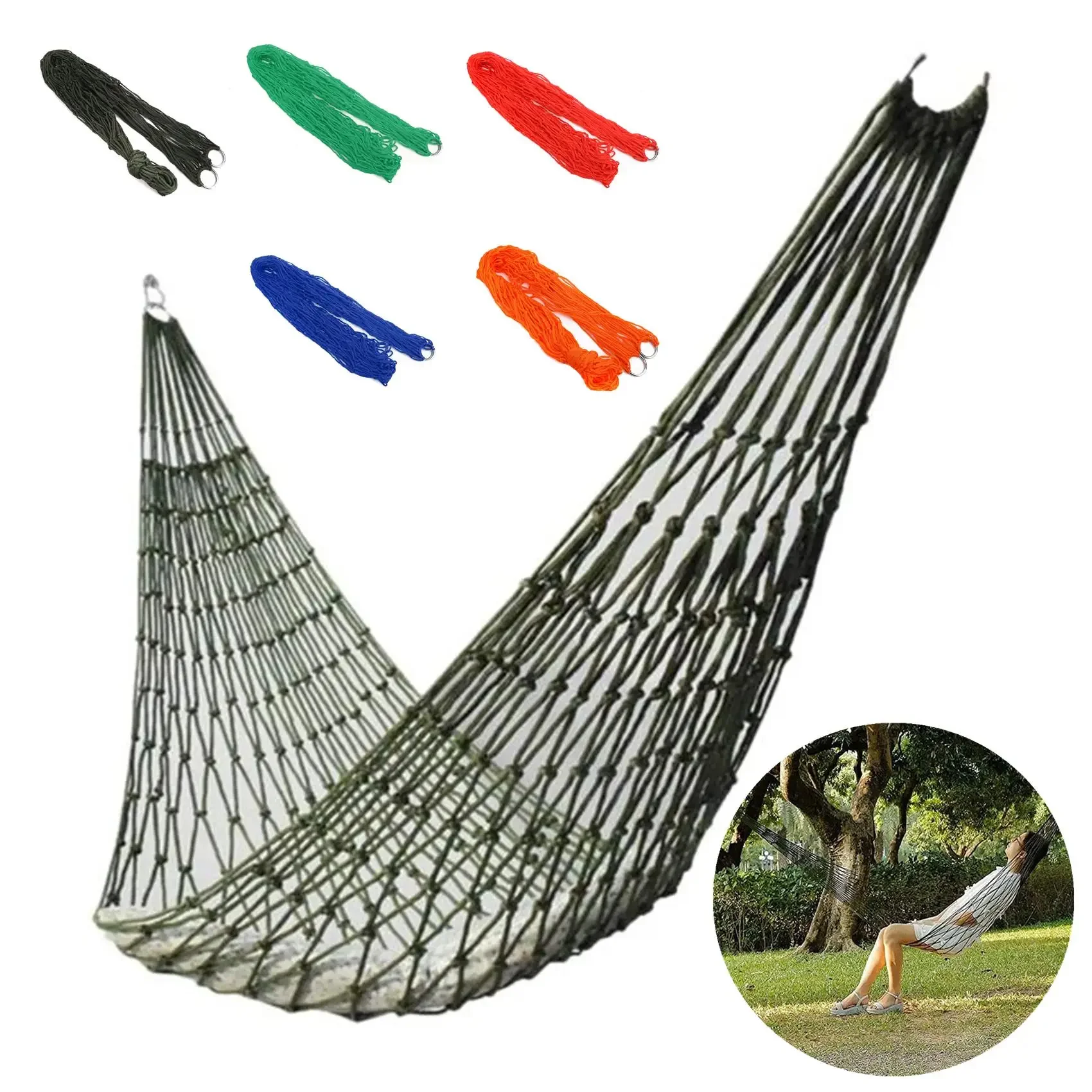 Outdoor Supplies Bold Mesh Hammock Nylon Rope Single Hammock Outdoor Furniture Camping