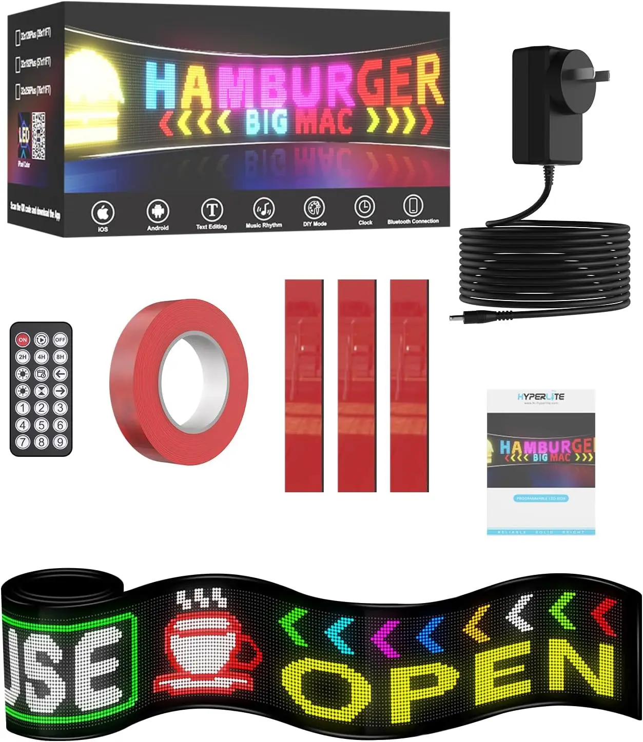 

39" x 11" Programmable LED Sign - Flexible Custom LED Sign for Storefront, Seamless Stick-on Dual-Row Scrolling Digtal Board wit