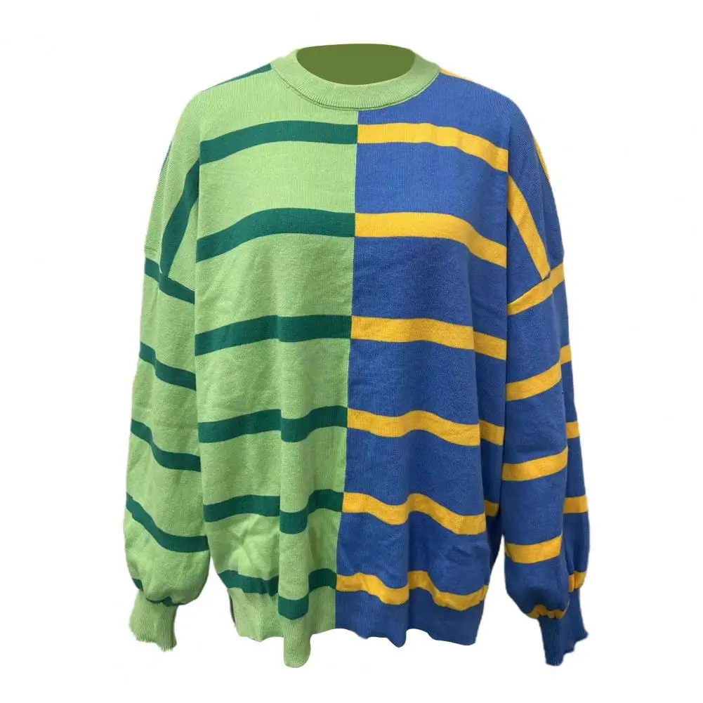 Spring Top Colorblock Striped Oversized Sweatshirt for Women Knitted Mid Length Pullover Top Wear for Fall Spring Women Top