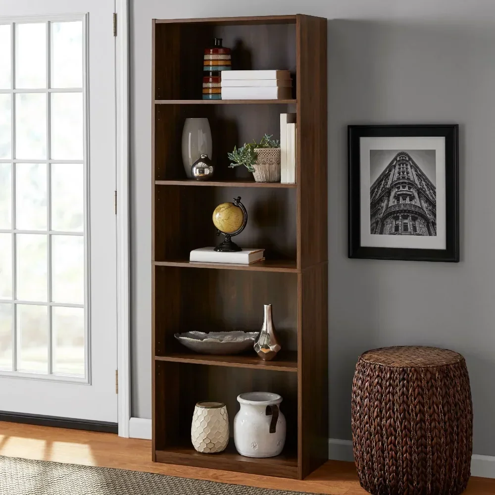 Mainstays 5-Shelf Bookcase with Adjustable Shelves, Canyon Walnut 2023 New