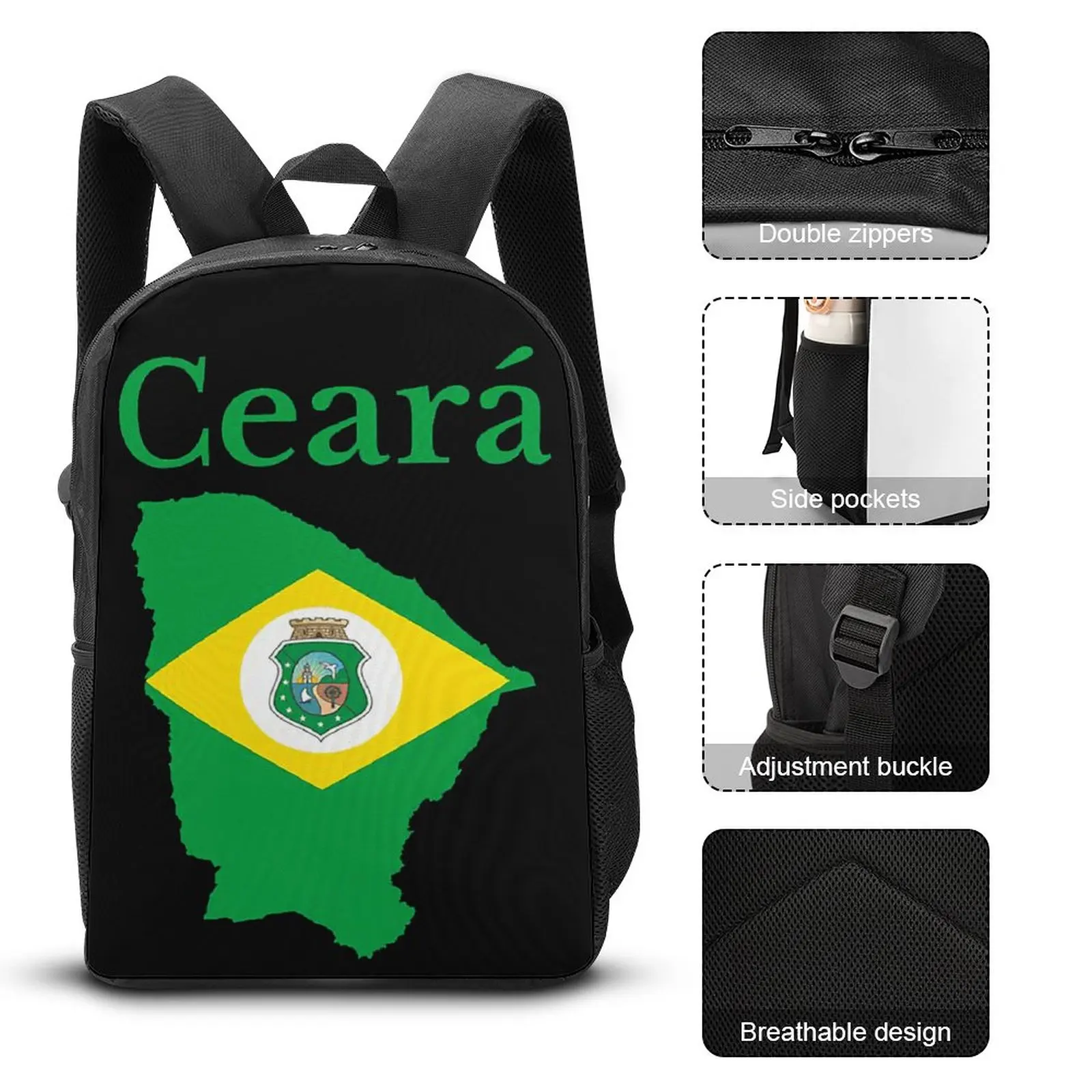 State of Ceara Map Flag Brazil 3 in 1 Set 17 Inch Backpack Lunch Bag Pen Bag Travel Casual Graphic Lasting Field Pack Comfortabl