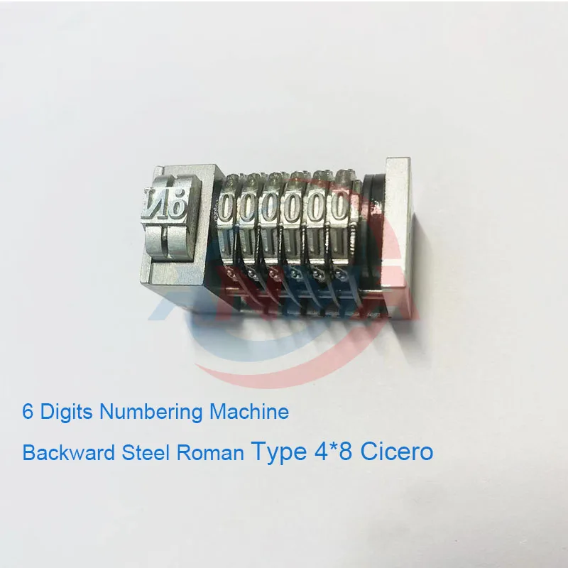 2Pieces 6 Digits Numbering Machine Backward Steel Roman Type 4*8 Cicero Not sink