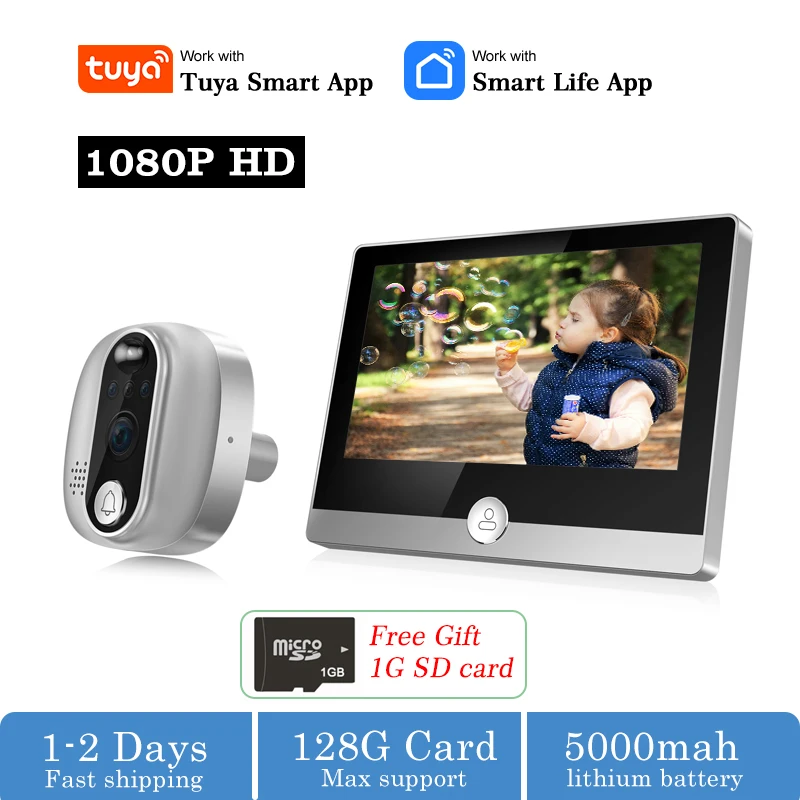 Electronic Smart Tuya 1080P 2.4G WiFi Magic Door Camera Auto Motion Detect Door Eye Camera Digital Door Viewer Wireless Doorbell