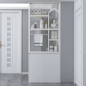 Cream wind bathroom half wall partition cabinet screen living room Changhong glass bathroom rack metal