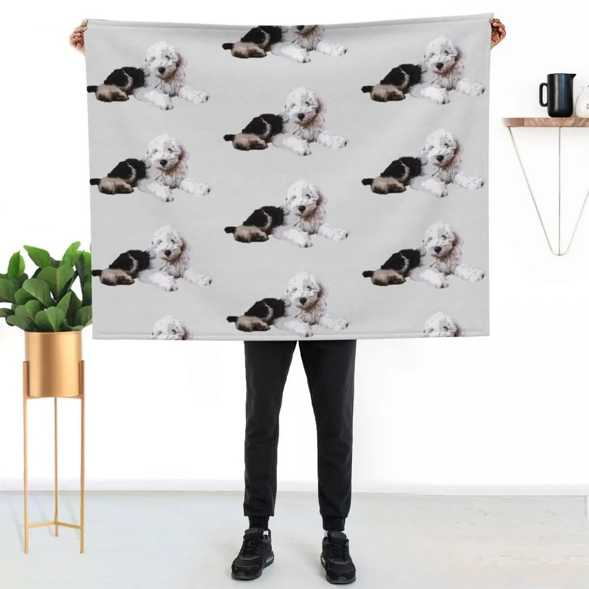 

Old English Sheepdog Puppy Dog Throw Blanket Outdoor Soft Blanket for Picnic Beach Camping