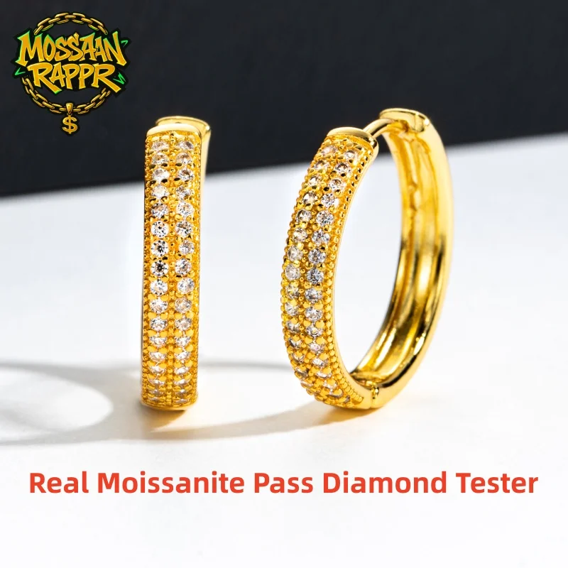 

MossanRappr D Color Moissanite Huggie Hoop Earrings Yellow Gold Plated Iced Out Hip Hop Jewelry Wedding Birthday Gifts For Women
