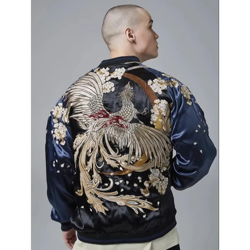 Yokosuka Hip Hop Streetwear Harajuku Clothing Autumn Phoenix Tiger Embroidered Coat Baseball Men Motorcycle Jacket