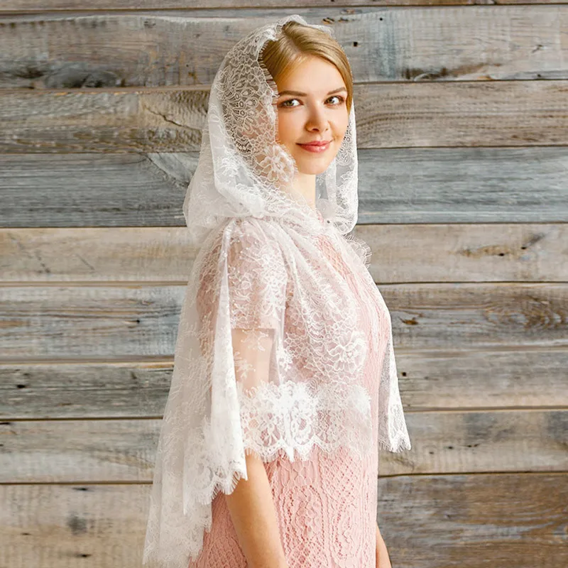 Lace Veils For Church Wedding Bride Muslim Mantilla Veil Shawl With Hoodie Spanish Latin Mass Head Covering Catholic Chapel Veil