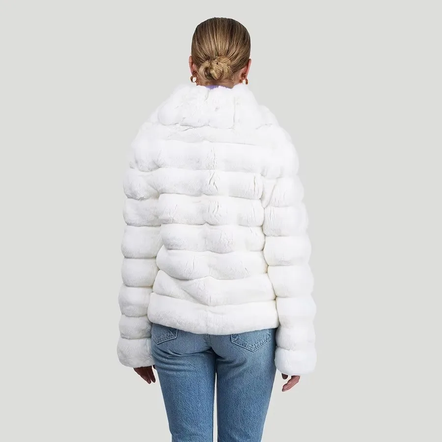 กระต่ายธรรมชาติแจ็คเก็ตผู้หญิงฤดูหนาว Real Rex กระต่ายขนสัตว์ของแท้เสื้อขนสัตว์หรูหราผู้ขายที่ดีที่สุด