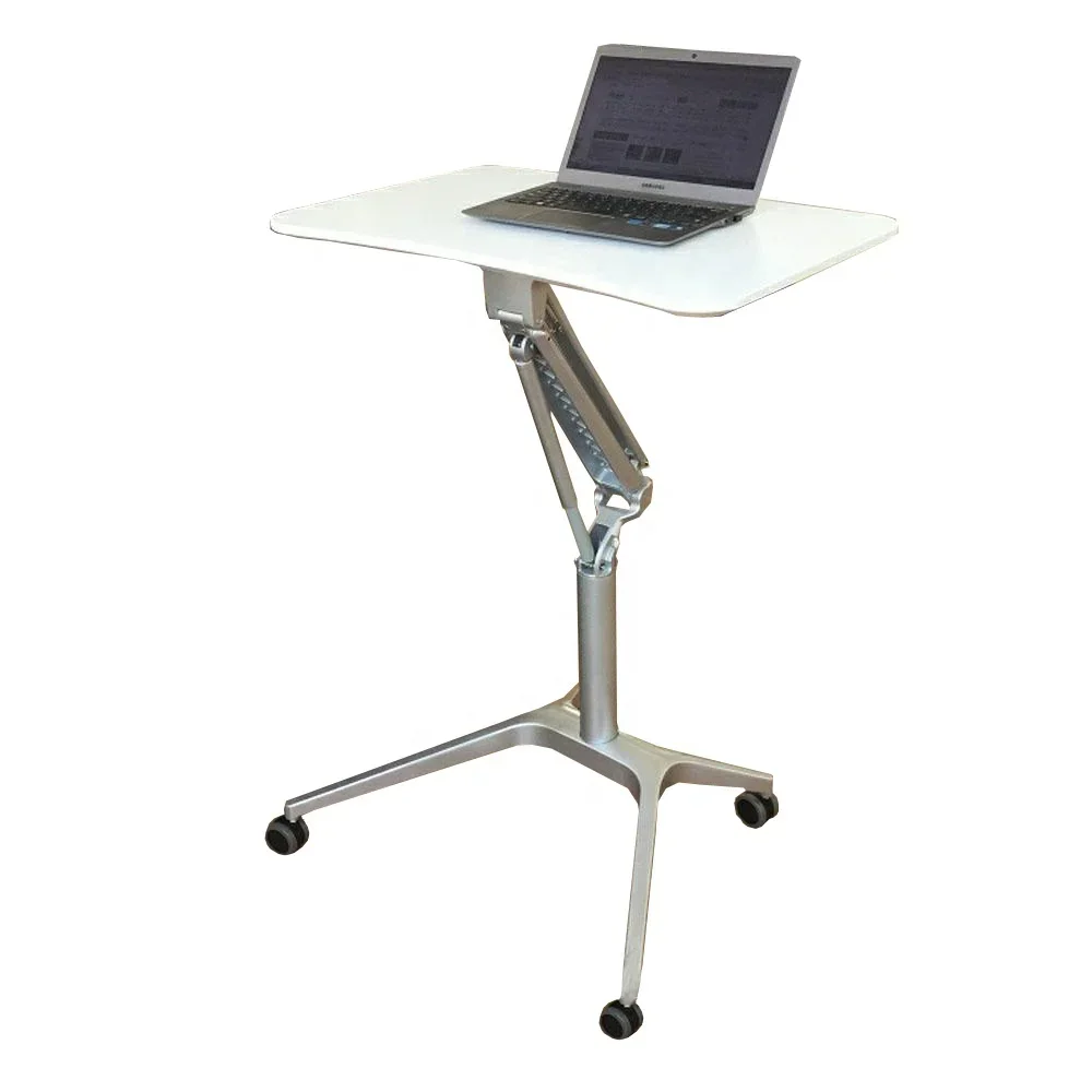 Pneumatic Sit Stand Height Adjustable Rolling Laptop Cart Mobile Desk Workstation